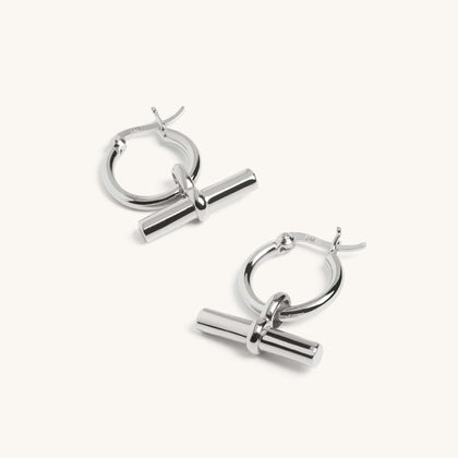 T-Bar Hoop Earrings Silver